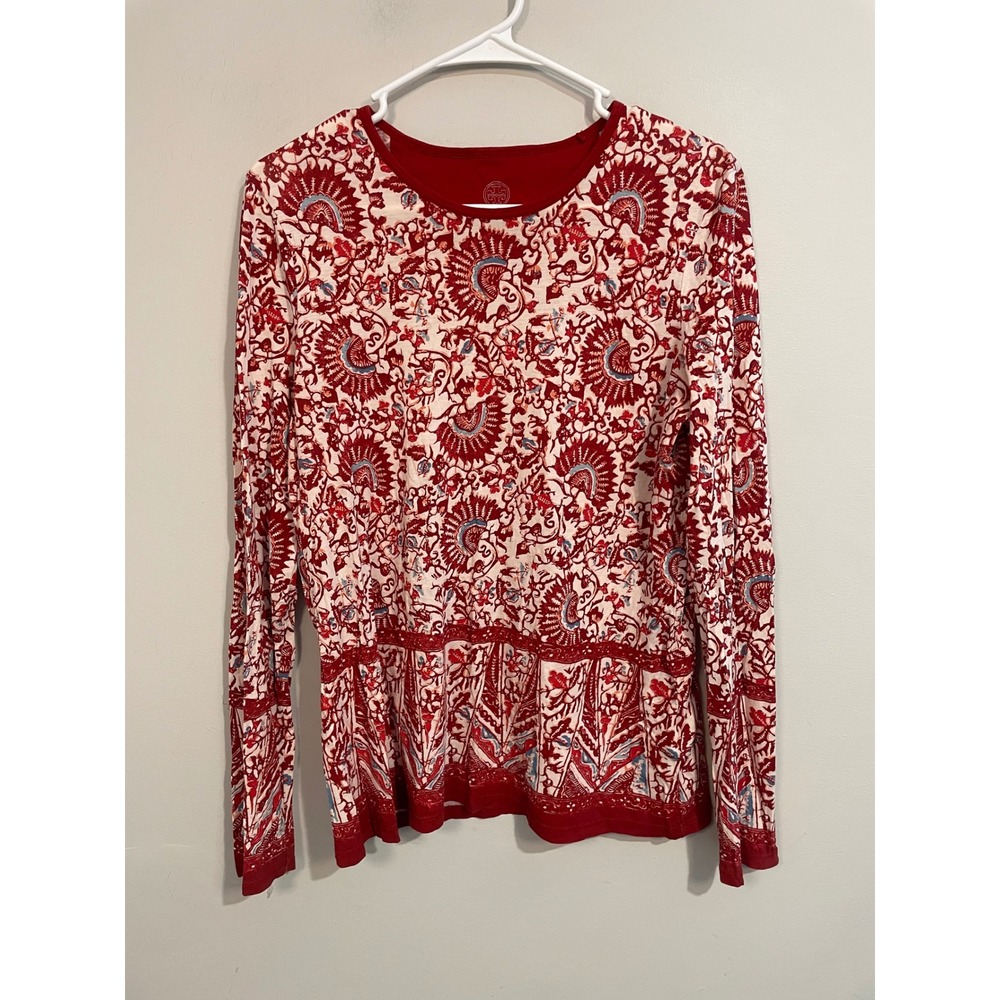 Tory Beach Floral Print Crew Neck Long Sleeve Pima Cotton Tee Size‎ Medium